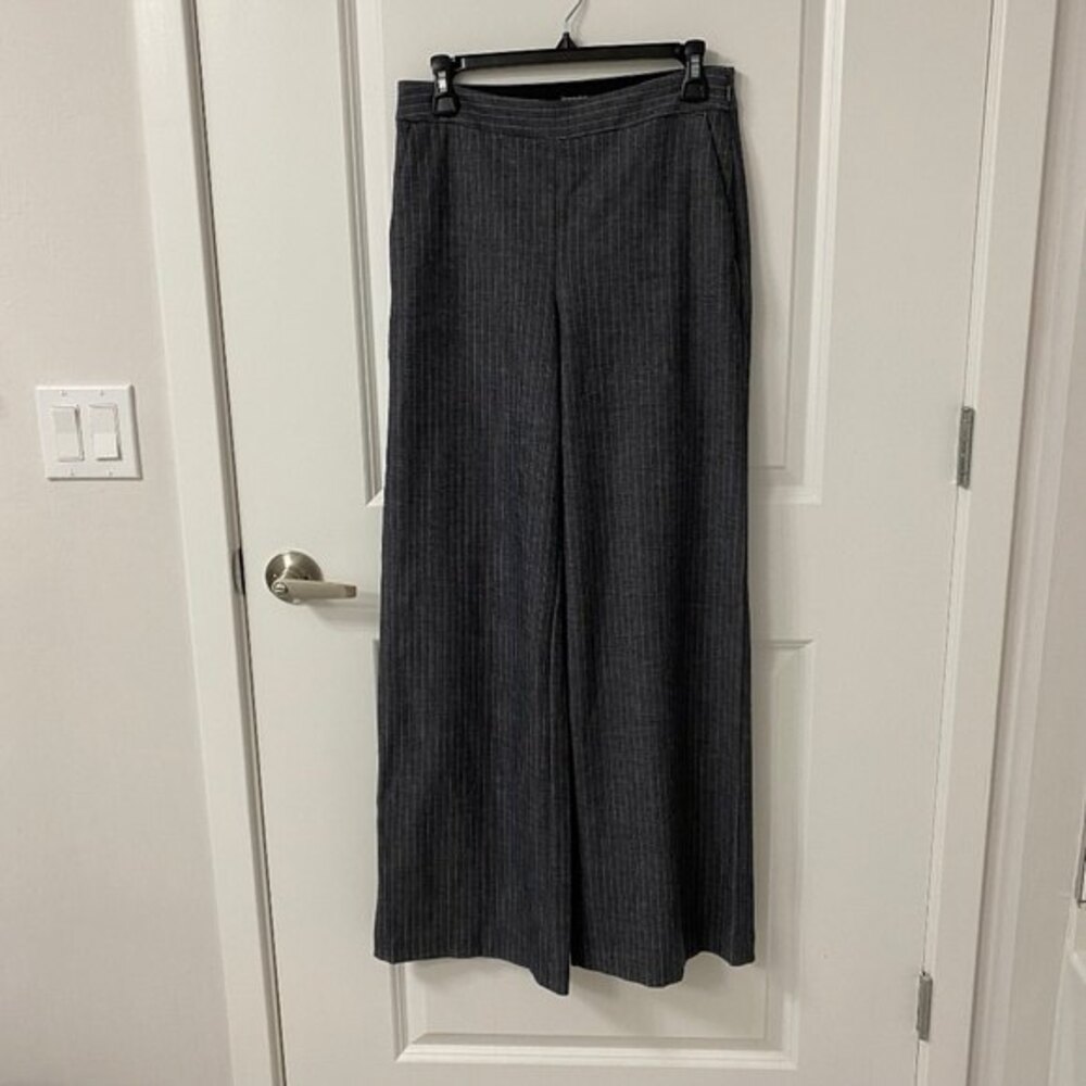 Express Wide Leg Pants Dark Gray Pinstripe 6R Trousers High Rise Office Pleated